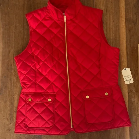 Vibrant St John’s Bay Red Quilted Vest with Gold Accents Large Tall NWT - Picture 1 of 6